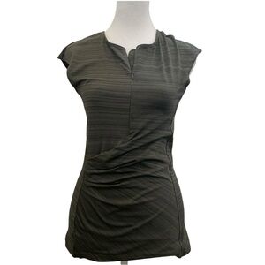Athleta Pacifica Dark Olive/Black Cap Sleeve 1/4 zip Top